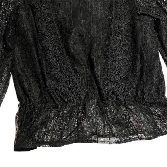 Express XS Black High Neck Long Sleeve Lace Top Whimsygoth Dark Romantic - Picture 9 of 12